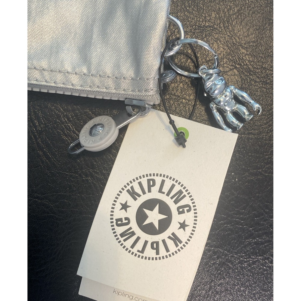 KIPLING Creativity Pouch Bag Silver Purse and Silver Gorilla Charm AC7248QD7 NEW - Picture 10 of 10